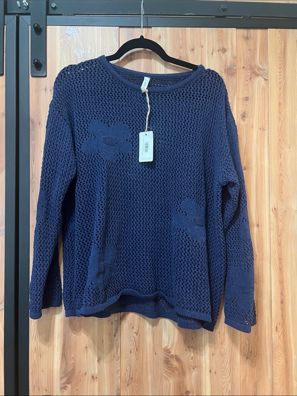 Navy Open Knit Floral Sweater